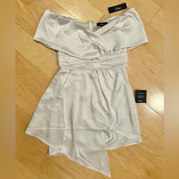 Lulus Always Celebrating Ivory Satin Off-the-Shoulder Midi Dress - M - Picture 4 of 6